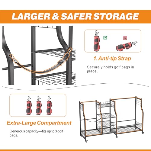 Ultrawall Golf Bag Storage Rack Organizer, Golf Bag Holder Stand for Garage, Golf Equipment Rack - size: 57.75in-Holds 3 Golf Bags