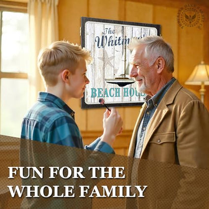 Personalized Dart Board Cabinet Set with 6 Steel Tip Darts, Paper Dartboard, Chalk & Eraser (21.5 x 21.5 x 2.75) - Man Cave Dart Boards for Adults - style: Beach House