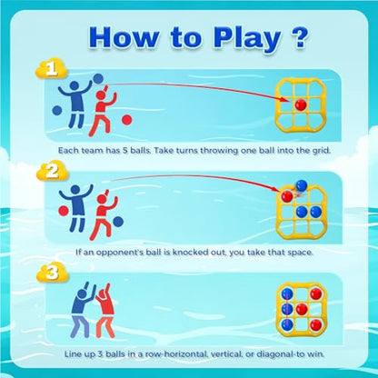 Tic Tac Toe Pool Toys Games, Giant Floating Tic Tac Toe Game Float with 10 Balls – Summer Outdoor Beach Lake Yard Field Day Games – Party Toy Floats for Adults Family, 2-10 Players