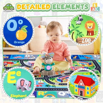Car Rug Playmat, City Road Map Kids Rug, Educational Learning Play Mat, Soft Non-Slip Machine Washable ABC Alphabet Carpet for Bedroom Nursery Preschool Classroom - color: Racing Route, size: 5' x 7' (Rectangular)