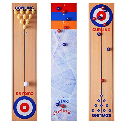 3 in 1 Shuffleboard Bowling Game Table Set for Family | 3 in 1 shuffleboard, bowling & curling set.Smooth playing surface. Quick assembly.Full accessory set.Perfect for home parties