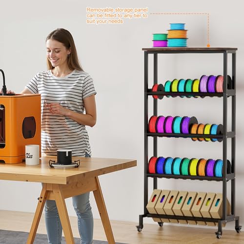 Ormeli 3D Printer Filament Storage Rack, 5-Tier 3D Printing Filament Metal Rack for Filament Spools PLA/ABS/TPU/Nylon, Large Capacity Heavy Duty Filament Spool Holder for 3D Printing Studio, Workshop