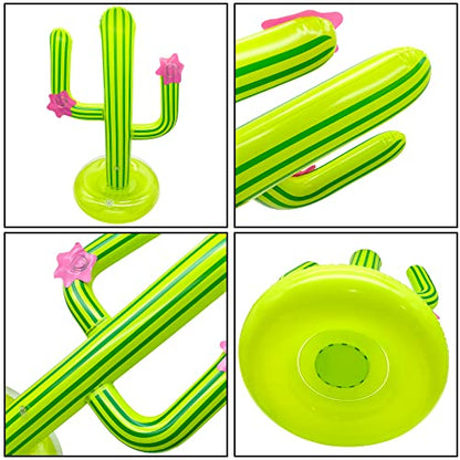 Inflatable Cactus Ring Toss Game Set with 4 Pcs Inflatable Rings - Hawaiian Pool Games Cactus for Summer Party Supplies Favors - Pool Beach Party Decoration Supplies