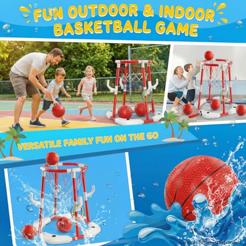 Pool Basketball Hoop,Floating Basketball Hoop,2-In-1 Floating Pool Toys Ring Game With 4 Balls And Pump, Outdoor Summer Water Toy,Chritmas Birthday Gift For 3 4 5 6 7 8 9 10Year Old Boy Girl (Red) - color: Red