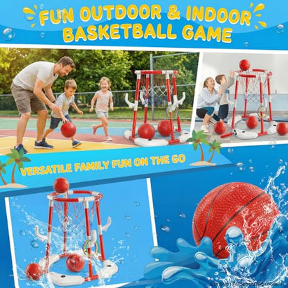 Pool Basketball Hoop,Floating Basketball Hoop,2-In-1 Floating Pool Toys Ring Game With 4 Balls And Pump, Outdoor Summer Water Toy,Chritmas Birthday Gift For 3 4 5 6 7 8 9 10Year Old Boy Girl (Red) - color: Red