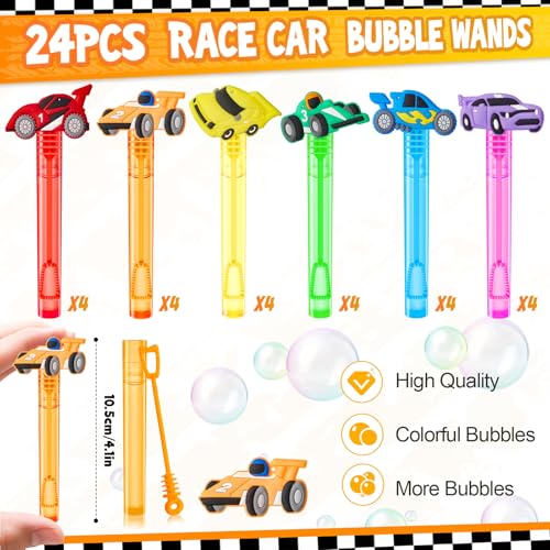 Winrayk Race Car Party Favors, 24Pcs Cars Themed Mini Bubble Wands for Kids Bubbles Bulk with Detachable Topper (6 Styles & Colors), Summer Pool Beach Birthday Supply Goody Bag Stuffer Classroom Prize - style: Race Car