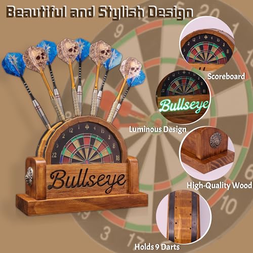 CoolGift Mart Light Up Dart Stand, Wooden Dart Holder with USB Powered Holds 9 Darts, Xmas Birthday Gifts for Darts Enthusiasts - style: Style-c