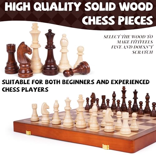 20 Inch Super Large Wooden Chess Set, Hand-Carved Wooden Chess Pieces with 4.5” King, Built-in Storage & 2 Extra Queens, Luxury Folding Tournament Chess Board Game for Adults and Kids