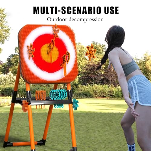 Throw Target Game Set, 2-in-1 Axe Throw & Lawn Dart Combo Backyard Game Set, with 8 Long-Handled Flying Axe & 8 Six-Star Dart for Family Kids Adults Orange-Plasticpipe