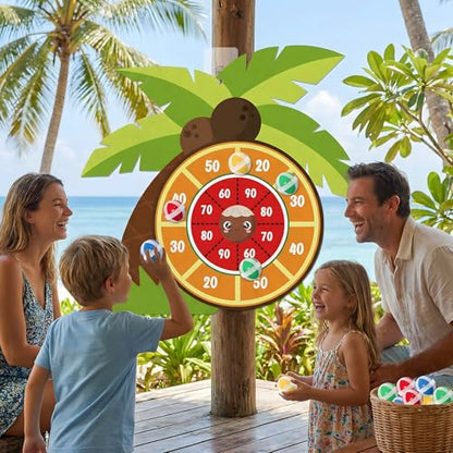 23" Hawaii Dart Board Set,Palm Tree Dart Board with Sticky Balls,Tropical Party Supplies Summer Dart Shooting Indoor Outdoor Games Party Supplies with 12 Stick Balls, Hook