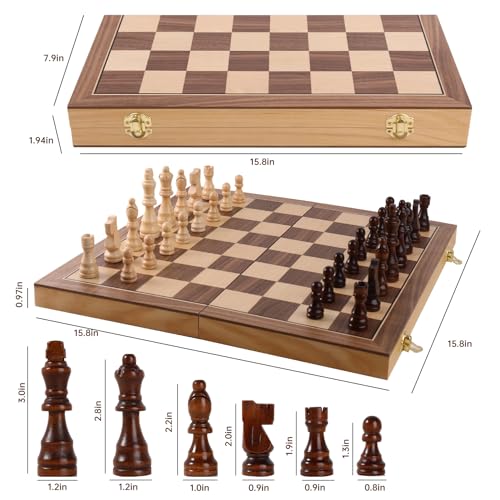 Wooden Chess Set with Folding Board - 15" Classic Magnetic Chess Set with Protective Bag for Adults, Chess Lovers Tournament Professional Beginner - color: Natural Wood, size: 15 inch