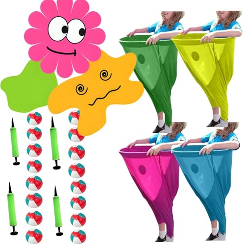 Granny Pants Yard Game, 8/16 Elastic Balls+Pump, Backyard Parties and Field Day，Tailgate & Backyard Lawn Games for BBQ, Camping, Team Building Events - color: GREEN+PINK+YELLOW+BIUE