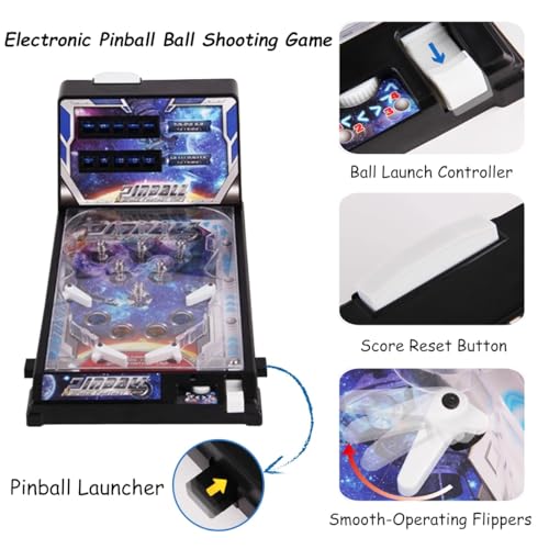 Pinball Machine, Electronic Pinball Ball Shooting Game, Desktop Puzzle Pinball Toys with Light and Sound Effects, Digital-Counter, Birthday Party Gift