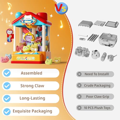 Mini Claw Machine for Kids, Toy Claw Machines Include Plush Prizes, Vending Machines Toys for Girls 4 5 6 7 8, Kids Arcade Game with Adjustable Sound, Birthday Gift for 3 4 5 6 Year Old Boy Girl