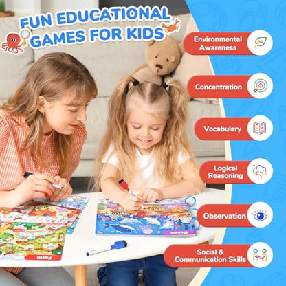 JoyCat Seek & Find Game Books - Preschool Learning Activity for Toddlers & Kids Ages 3-5, Travel Activities Toys for Road Trip Car Airplane, Busy Book, Birthday Gifts for Girls and Boys Ages 4-8 - style: 2. Seek & Find