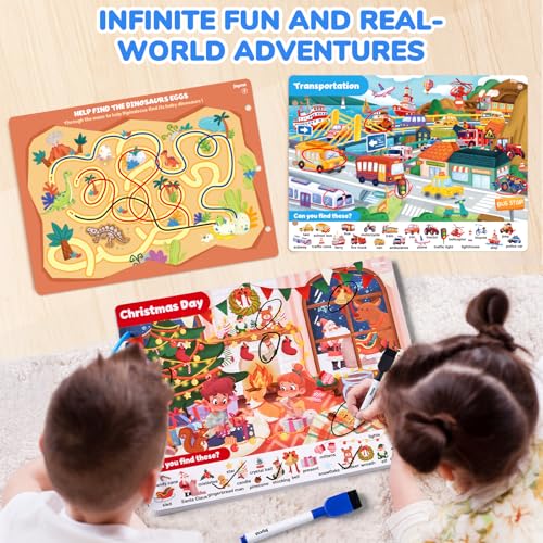 JoyCat Seek & Find Game Books - Preschool Learning Activity for Toddlers & Kids Ages 3-5, Travel Activities Toys for Road Trip Car Airplane, Busy Book, Birthday Gifts for Girls and Boys Ages 4-8 - style: 2. Seek & Find