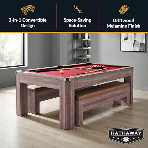 Hathaway Pool Table Combo Set with Benches - color: Woodtone