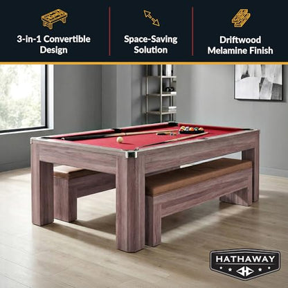 Hathaway Pool Table Combo Set with Benches - color: Woodtone
