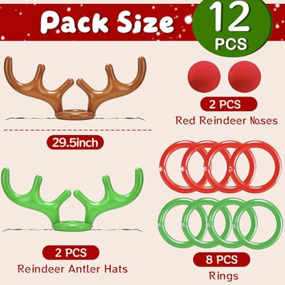 Christmas Reindeer Antler Ring Toss,Christmas Party Games for Kids Family 2 Set 10 PCS Inflatable Antler Hat Rings Christmas Party Favor Decorations Gifts Grandkids Stocking Stuffers Carnival Holiday