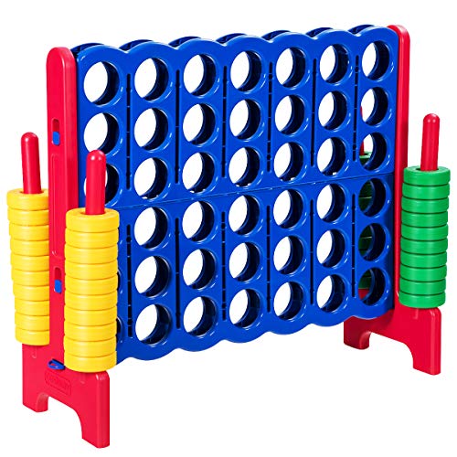 COSTWAY Jumbo 4-to-Score Giant Game Set, 4 in A Row for Kids and Adults | 3.5FT Tall Indoor & Outdoor Game Set with 42 Jumbo Rings & Quick-Release Slider, Perfect for Holiday Party & Family Game, Red - color: Red