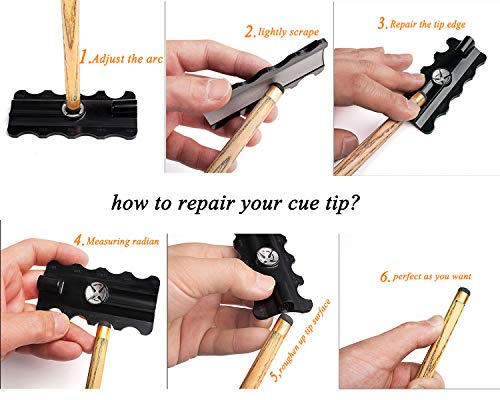 5 in 1 Snooker Pool Cue Repair Kit - Multifunctional Cue Tip Shaper Repair Tools, Shaper/Scuffer/Aerator