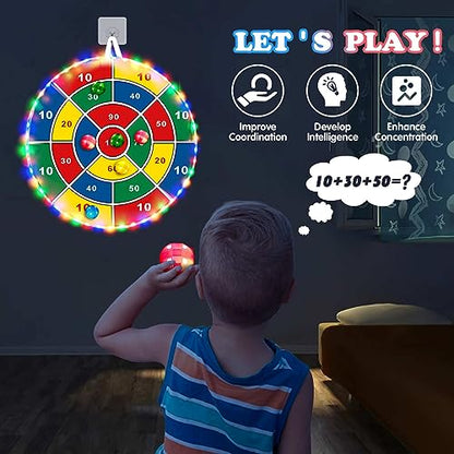 Kids Dart Board Game Set-29 inchs, Board Games with 16 Stick Balls, Summer Indoor Outdoor Toys Games for Kids Ages 4-8, Birthday Party Games Yard Toys for Kids Ages 3 4 5 6 7 8 9 10 11 - style: LED Dart Board