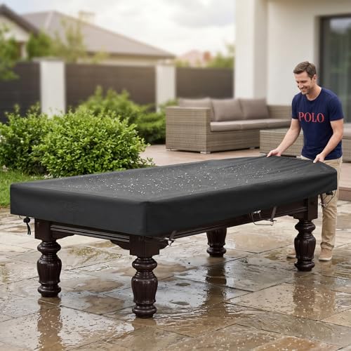 Pool Table Cover 8 Feet Outdoor Table Covers Waterproof 210d Oxford Fabric Dustproof Fits Standard 8ft Billiard Tables (96.46x55.12x7.87 Inch) - Black..