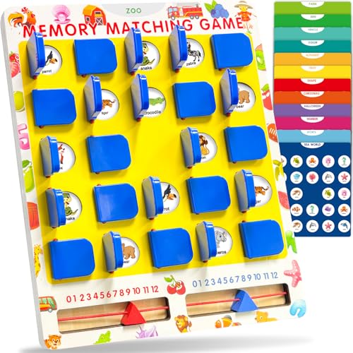 Matching Memory Game for Kids Ages 3-5 4-8, Car Airplane Travel Toys Games Activities for 3-5, Road Trip Essentials for Kids Toddlers, Board Games for Kids 4-6, Birthday Gifts for Kids Boys Girls - style: Memory game-dark blue