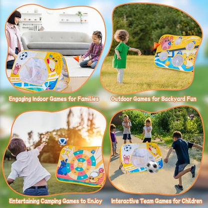 Giant 3 in 1 Bean Bag Toss Game for Kids, Toddler Outdoor Toss Toys for 2 3 4 5 6 7 8 Year Old Boys Girls, Family Party Supplies, Cornhole Party Carnival Games, Lawn Backyard Outside Birthday Gifts - style: Soccer goal Combo