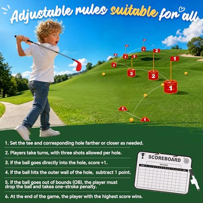 6 Hole Golf Bucket Yard Game, Backyard Golf Set with 2 Adjustable Telescopic Clubs, Portable Outdoor Indoor Golf Chipping Game for Adults Family Beach Camping Party with Carry Bag Scoreboard