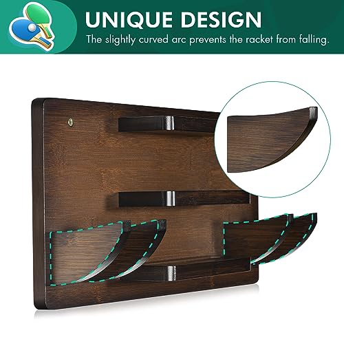 ikkle Ping Pong Paddle Holder Wall Mounted Table Tennis Racket Display for 6 Paddles and 12 Balls Storage, Ping Pong Accessories Organizer in Game Room, Man Cave, Bar Room, Garage, Office, Home