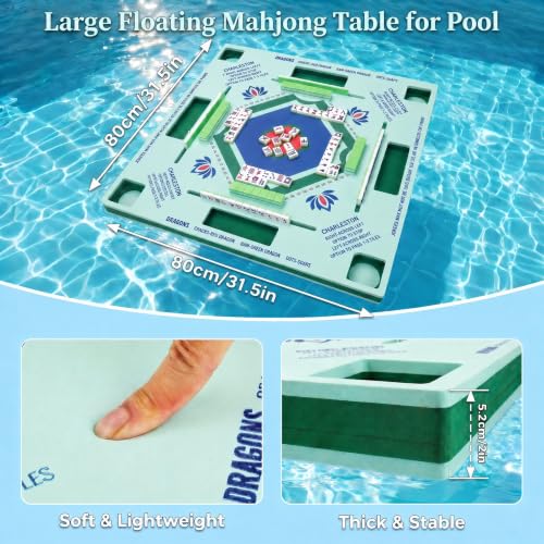 Floating Mahjong Table for Pool,Large Stable Water Pool Game Table for Card Games & Tile Games,Swimming Pool and Hot Tub Float Board Game Tray for Adults, Mahjong Floater Table