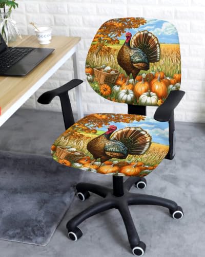 Savannan Office Chair Cover, Watercolor Thanksgiving Turkey Protective Stretch Elastic Universal Cover for Desk Task Chair,Computer Rotating Chair 1 Pcs Country Fall Pumpkins