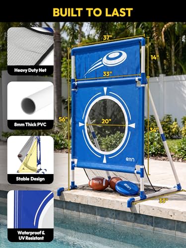 A11N SPORTS Poolside Target Game Set - 2-in-1 Outdoor Swimming Pool Toss Toy with Flying Discs & Foam Footballs, Backyard Water Party Games for Kids & Adults, Summer Fun Activities