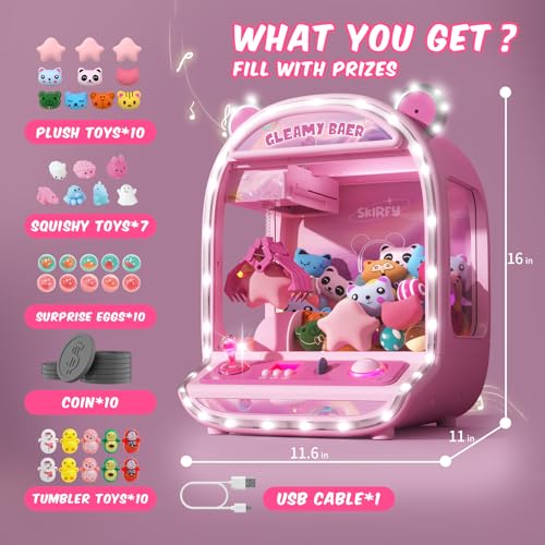Skirfy Large Claws Machine Toy with LED Light & Adjustable Sound,16" Candy Dispenser Toys Mini Vending Machine for Kids Christmas Birthday Big Gifts for Girls Boys Ages 6+ - color: Pink