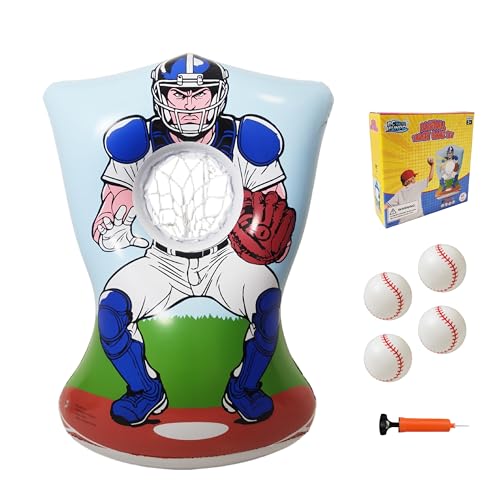 Inflatable Baseball Training Toss Game Inflatable Baseball Pitching Target for Kids, Double-Sided Outdoor & Indoor, Includes 4 Baseballs, Pump & Patch Kit Baseball Game Gifts for 36 Months+ - color: muti-baseball