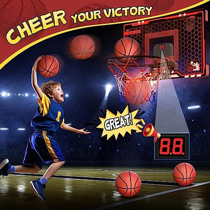 HopeRock Indoor Basketball Hoop for Kids, Over The Door Mini Basketball Hoops, with LED Light, Scoreboard, Birthday Toys Gifts for 5 6 7 8 9 10 11 12+ Year Old Boys - style: LED Basketball Hoop & Scoreboard