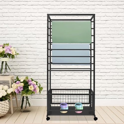 JenyunTech Ribbon Organizer, Large Capacity Wrapping Paper Organizer, Double-Sided Ribbon Holder, Multifunctional Ribbon Rack with Wheels for Packaging Paper, Scarves, Fabrics - color: 26in, Black