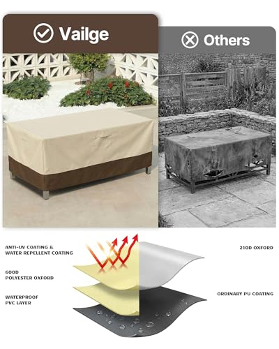 Vailge Rectangular/Oval Patio Table Cover, Heavy Duty and Waterproof Outdoor Lawn Patio Furniture Covers, Large Beige & Brown - color: Beige & Brown, size: Rectangle-72"L x 44"W x 23"H