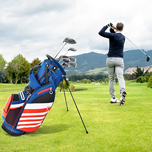 BOBOPRO Golf Stand Bag, Lightweight 14 Way Top Dividers Golf Carry Bag with 8 Pockets, USA Stars & Stripes Golf Bag for Golf Club Golf Cart for Men & Women