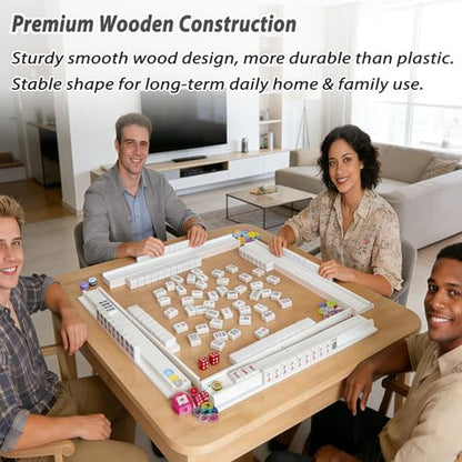 4 PCS Mahjong Racks with Pushers, White Wooden Mahjong Racks with Detachable Magnetic Pushers, Mahjong Tile Pushers and Racks, Includes Chips, Dice & Storage Bags, Mahjong Accessories (19.68 Inch) - color: White