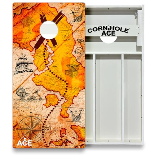 CornholeAce Beach Series All Weather Pro Cornhole Board Set - Waterproof 4x2 Regulation Size, Made in USA, Triple Wide Legs, 3/4" PVC, Official Tournament Boards, Rainproof & Outdoor Ready (2 Boards) - color: Treasure Map