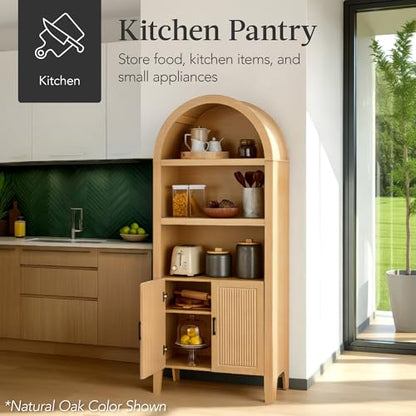 Best Choice Products 72" Tall Arched Pantry Cabinet w/Reeded Doors, 5-Tier Bookshelf, Armoire, Hutch, Bookcase, Storage Cabinet w/Adjustable Shelves, for Dining Room and Livingroom - Walnut - color: Large - Walnut