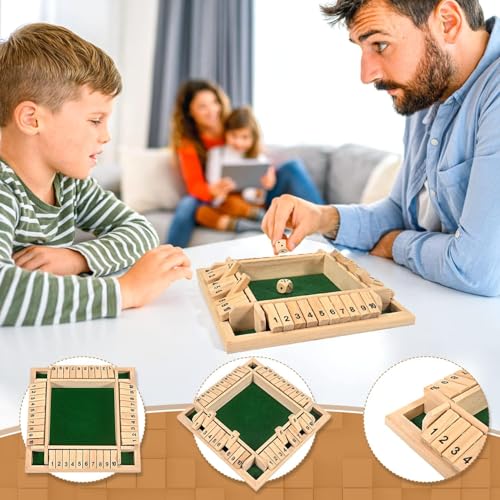 Shut The Box Game 2-4 Players Classic Dice Board Game 10 Numbers Table Math Games Traditional Wooden Family Game for Night Pub Bar Classroom Travel Improves Mathematical Skills (Green) - color: Wood, size: 10.2