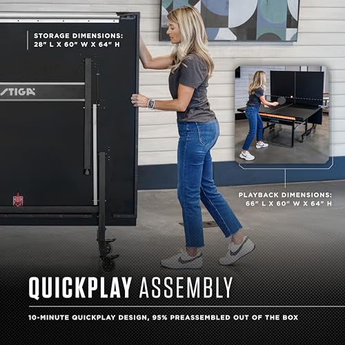 STIGA Carbon Series Indoor Table Tennis Table with 15mm - 18mm Performance Top, QuickPlay Assembly, Built-in Ball Storage, Foldable Playback Mode & Lockable Casters - style: Carbon 18