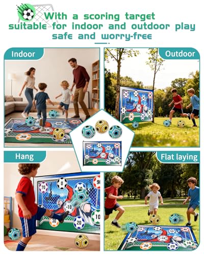 3 Balls Sticky Soccer Game Set Soccer Toy Gift for 3-5 6-8 8-12 Boys and Girls Indoor Outdoor Backyard Toss Soccer Goal Games for Kids Birthday