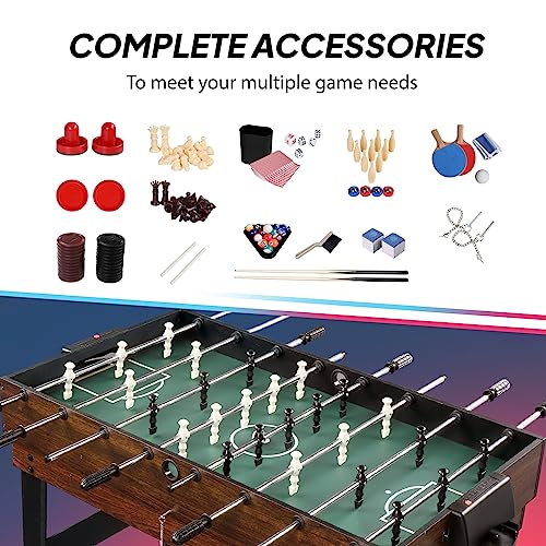 PEXMOR 10-in-1 Multi Game Table for Adults, 48" Combo Game Table for Game Room, Game Table Set for Family w/Hockey, Foosball, Pool, Ping Pong, Shuffleboard, Chess, Checkers, Bowling, Backgammon