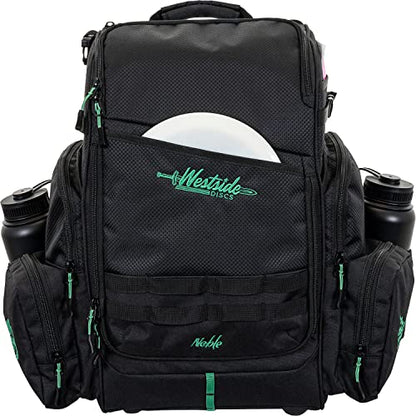 Westside Discs Noble Disc Golf Backpack | Large Frisbee Golf Bag | Main Compartment Holds up to 22 Discs | Extra Space on Sides for Accessories (Black)