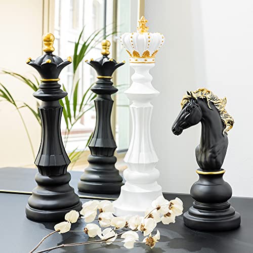 Navaris Chess Statue Decor Piece - 16" Tall Decorative Resin Sculpture - Large Game Figure Decoration Ornament for Home, Office, Study - White King