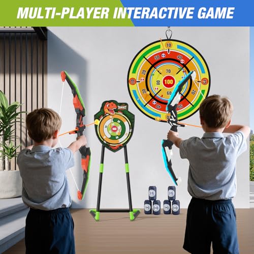 HYES 2 Pack Kids Bow and Arrow with 29" Large Dart Board, LED Light Up Archery Set with 24 Suction Cup Arrows, Indoor Outdoor Sport Toys Gifts for 3 4 5 6 7 8 9 10 11 12 Year Old Boys Girls - size: 2 pack-dartboard target